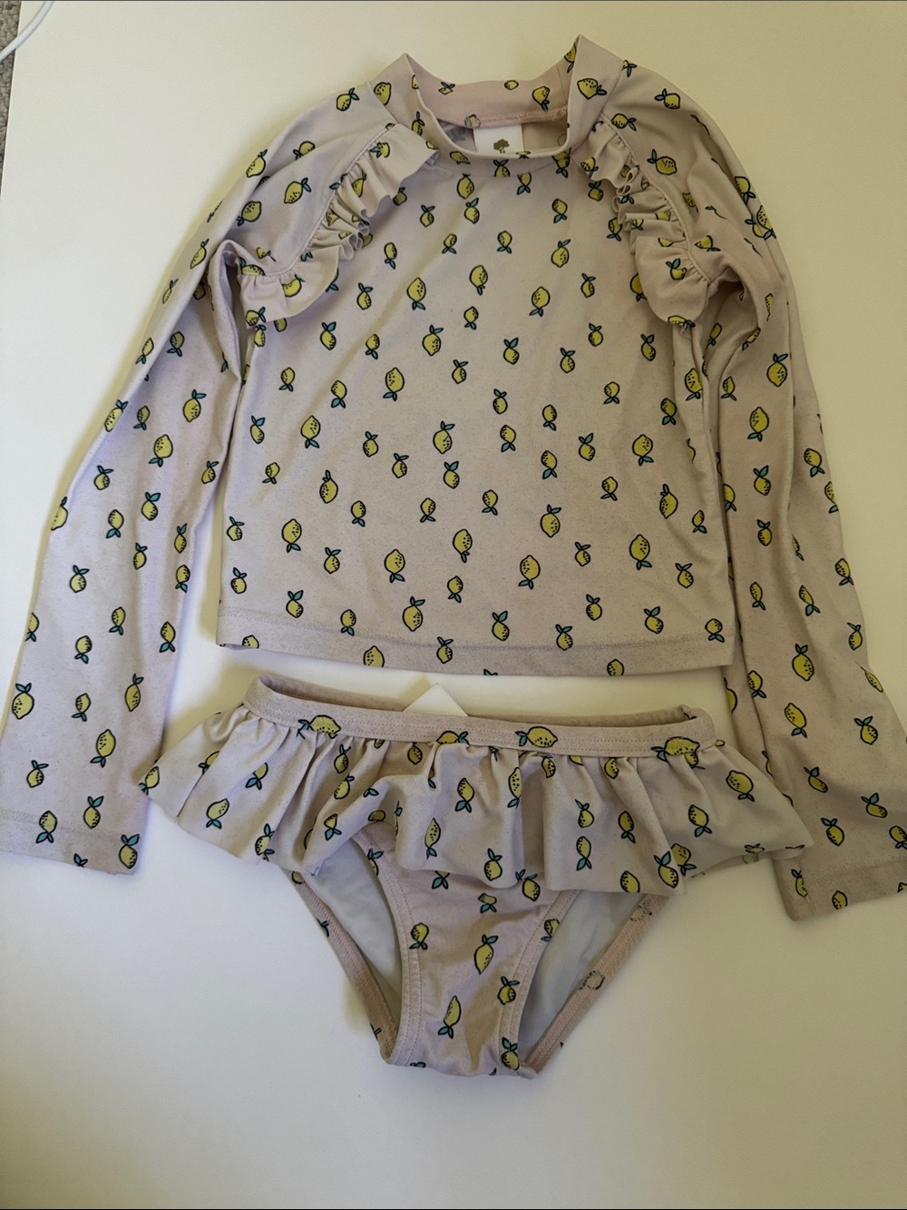 Tucker + Tate Pink Lemon Print Rash Guard Swim Set size 5 EUC
